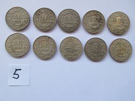 10 alte Silber 2 Fränkler 1943-1967