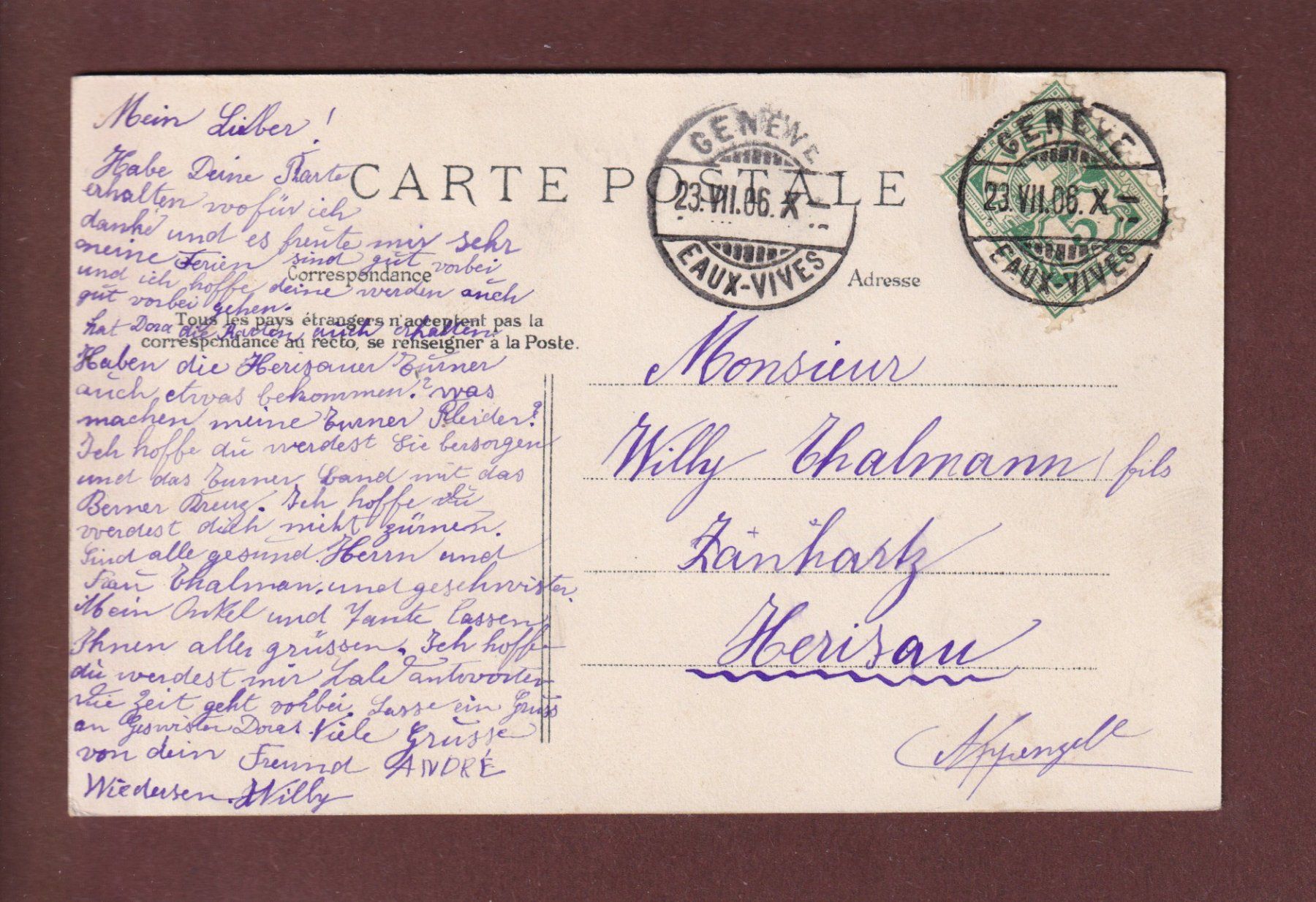 Ansichtskarten: GENEVE - Fleurs - 1906 – Gebraucht aus Pully von nicecards 1