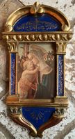 Cadre religieux ancien. Vierge à l'Enfant. Bois polychrome