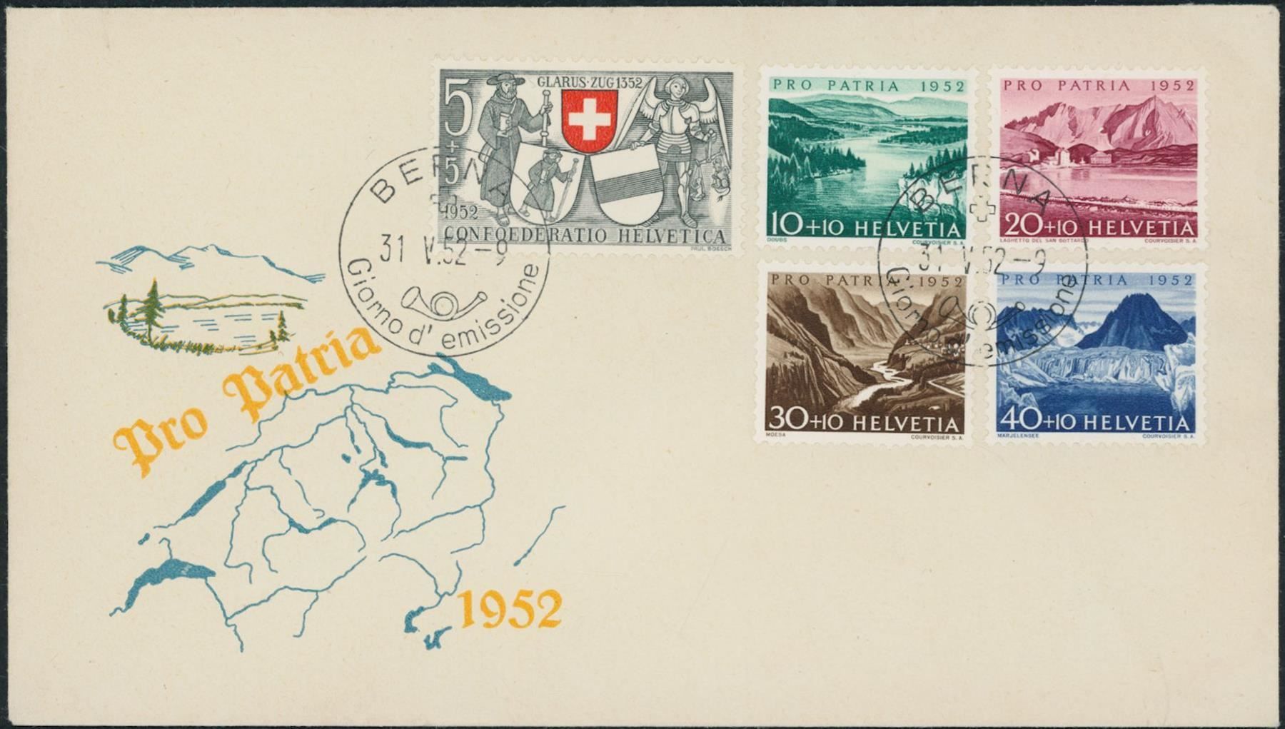 Tutti i francobolli: 1952 - Pro Patria - FDC ET – Usato da Schindellegi venduto da leecollect