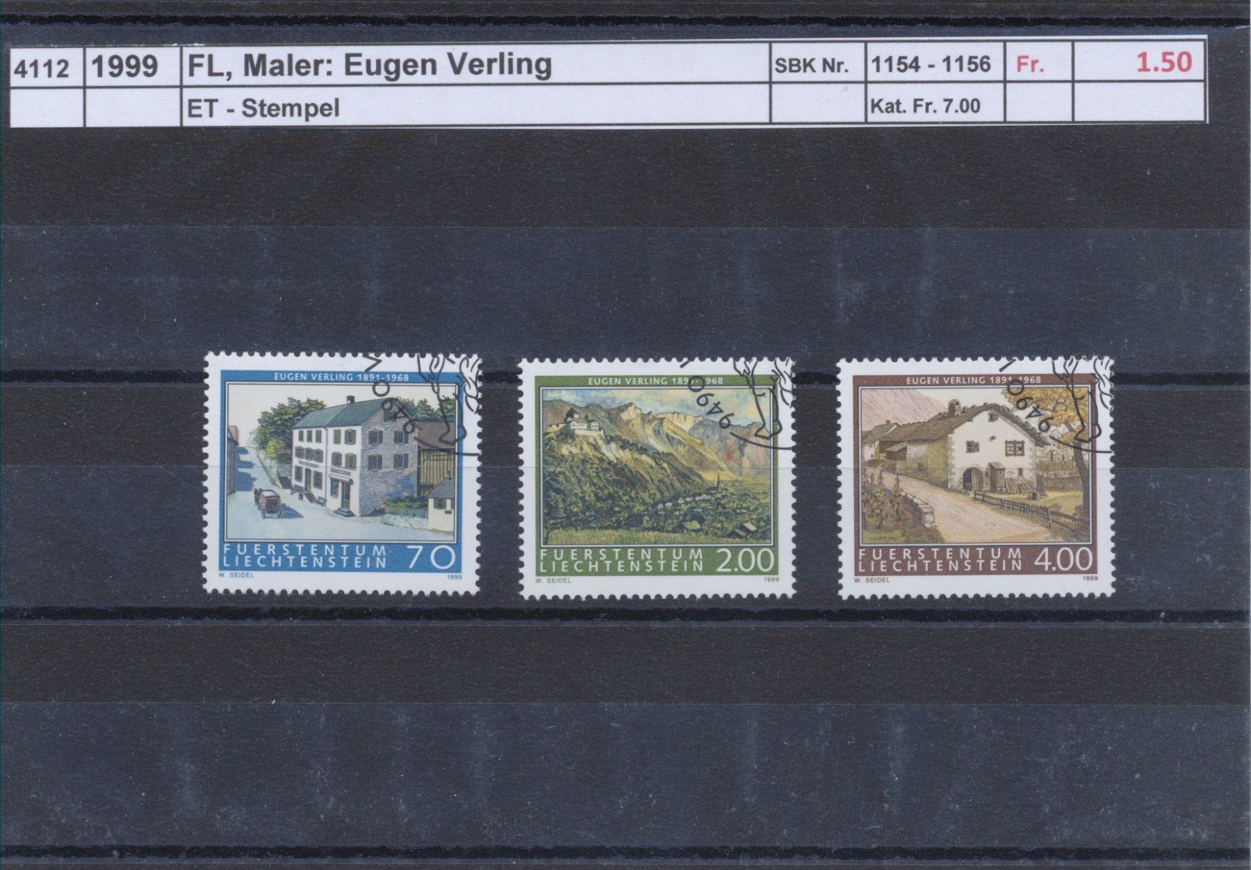 Alle Briefmarken: 1999 FL, Maler: "Eugen Verling", ET - Stempel – Gebraucht aus Winterthur von Zupogeru