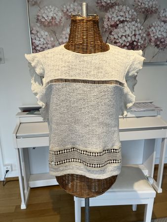 Strick-Top, Mango mit Spitzenbordüre,  M