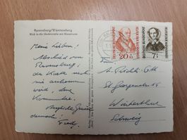 1956, Postkarte nach Winterthur von Ravensburg