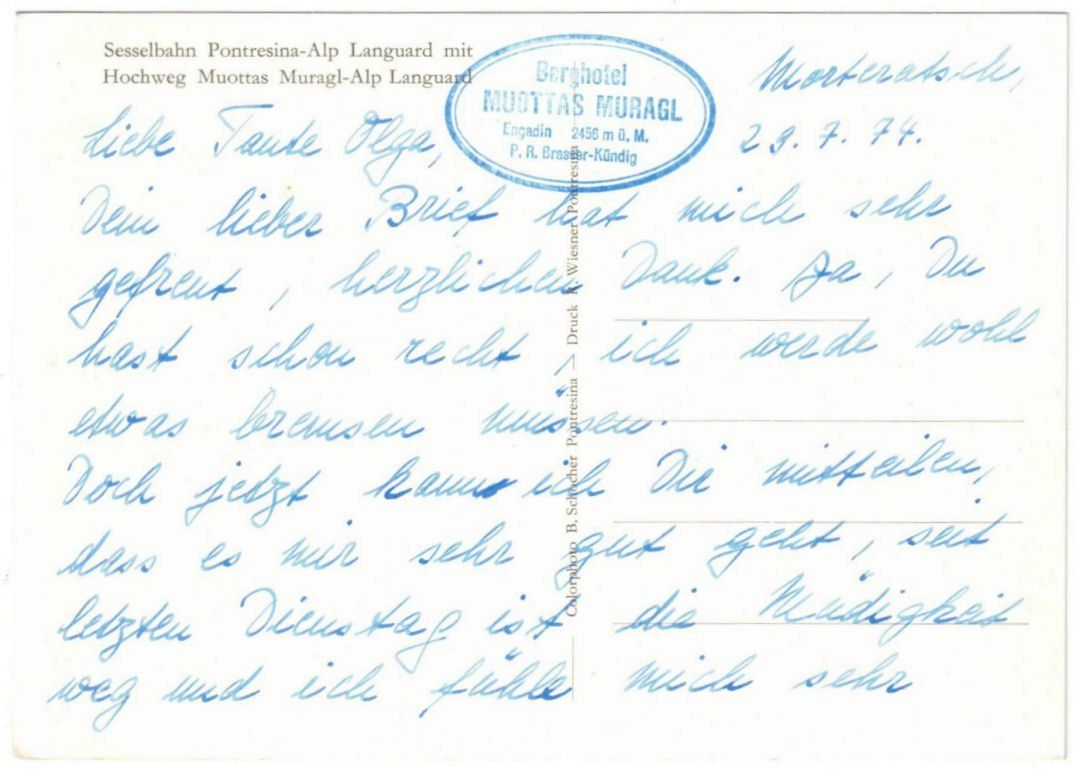 Cartoline postali: Pontresina - Sessellift Alp Languard – Usato da Binningen venduto da Mountainrider 1