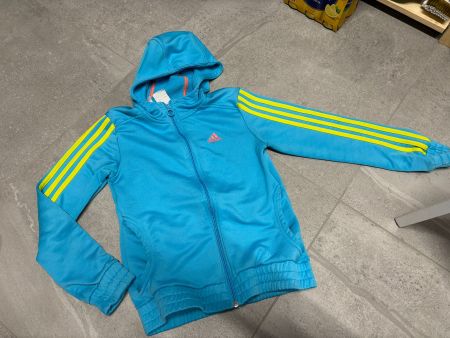 Veste pull Adidas turquoise à rayures jaunes, taille 152