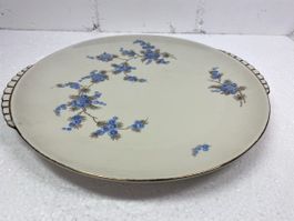 Kuchenteller HANS gemarkt blau Blumen Zierrand Goldrand