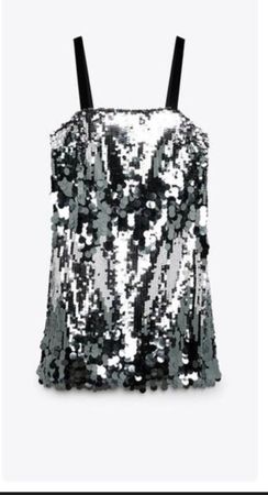 Zara Pailletten Top, Glitzer Effekt, Schwarz/Silber, M