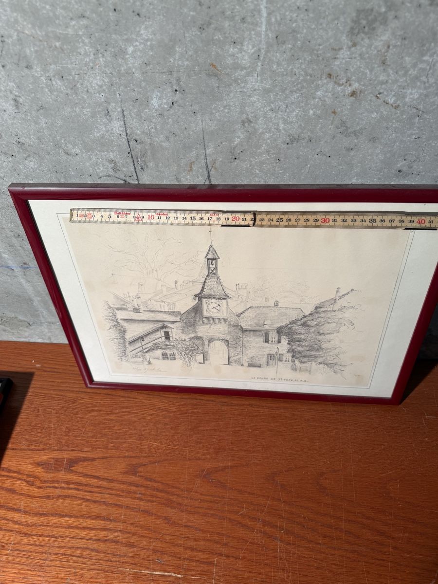 Gemälde: Drawing Le Bourg de St-Prex Framed  – Gebraucht aus Lausanne von vas_cdb2 4