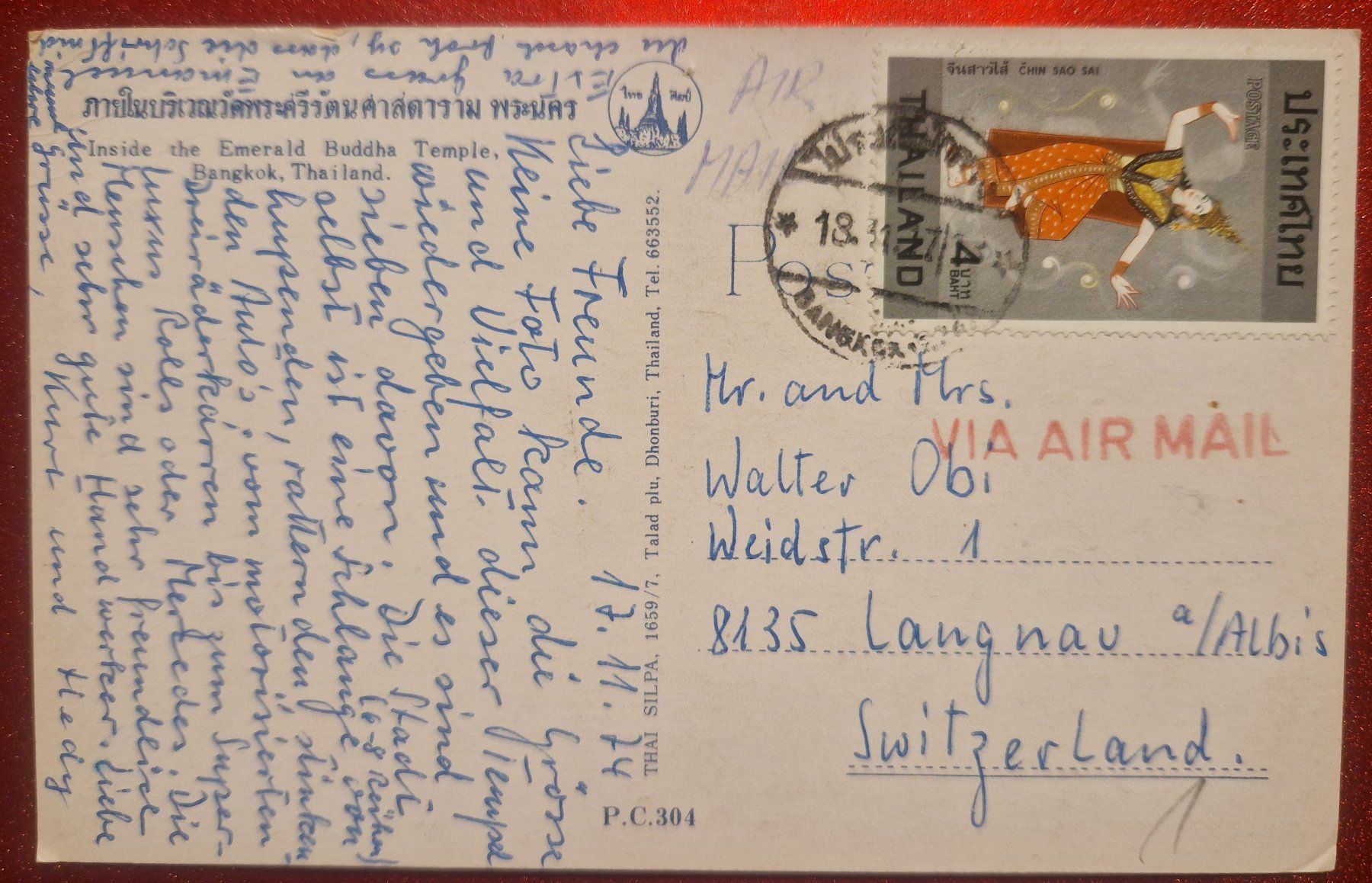 Cartoline postali: Thailand Tempel Bangkok 1974 – Usato da Melchnau venduto da Arthurius 1