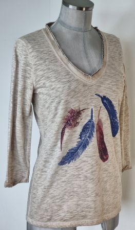 S 36 MARC AUREL Shirt Pulli Grafikprint 40 Cappucchino Feder