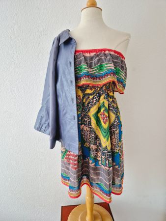 KLEID DRESS M 38 SCHULTERFREI,  TOP ZU JACKE STRICKJACKE