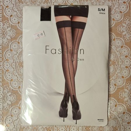 Fashion Strümpfe halterlos mit Naht Schwarz 20DEN Gr.S/M