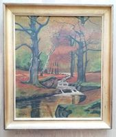 Ölgemälde W. Bischoff 1928 Waldlandschaft gerahmt