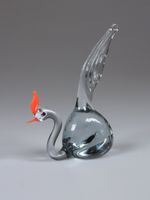 Murano Glas Schwan Figur klar mit rotem Schnabel