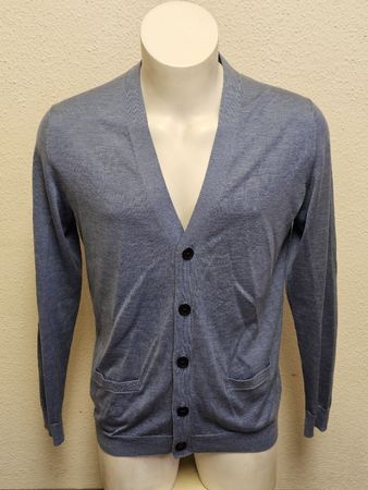 H&M Silk Cotton Cardigan Blau Gr. M Seide Baumwolle Feinstri