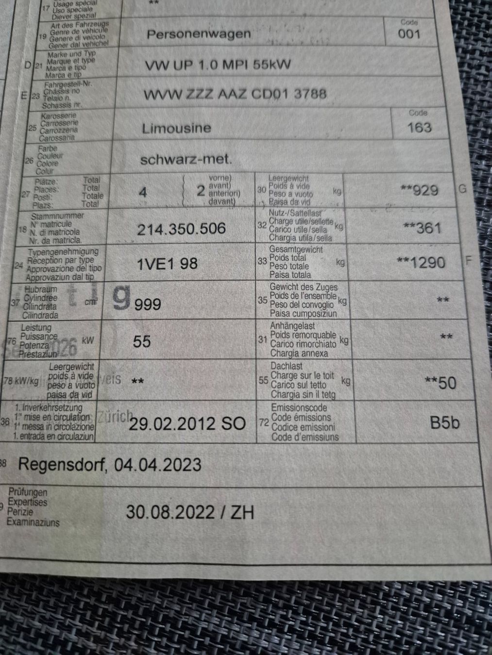 VW Autos: Vw UP 1.0 MPI  black – D'occasion à kloten par eismeister33 8