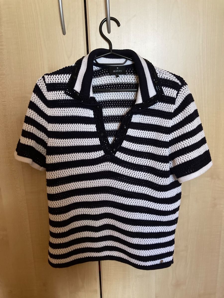 Monari Polo-Shirts: Monari Strick-Poloshirt mit Schmucksteinen – Gebraucht aus Sagogn von Crefli