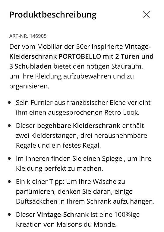 Maisons du monde Armadi: Maisons du Monde Portobello Kleiderschrank Eiche #2 – Usato da Finsterhennen venduto da NissyBunique 2