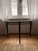 Konsolentisch mit Glasplatte und Metallgestell antik