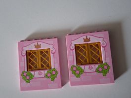LEGO Teile 2 Fenster mit Rosen Motiv Rosa guter Zustand