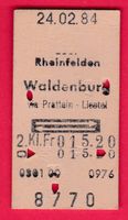 KARTON BILLETT, RHEINFELDEN - WALDENBURG, 2.KLASSE, RETOUR