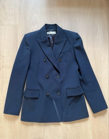 Zara Navy Blue Double Breasted Blazer, Size S, New!