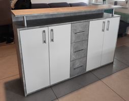 Modernes Sideboard - Betonoptik - 4 Türen & 3 Schubladen