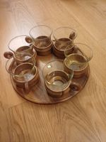 Vintage Kaffeetassen Set, Holz/Glas, Top Zustand