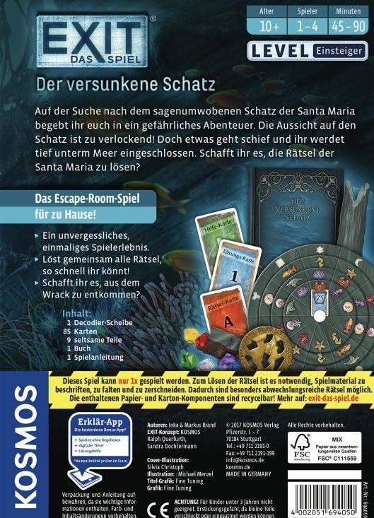 Kosmos Giochi: EXIT DAS SPIEL: ,, Der versunkene Schatz,, – Nuovo e nell'imballaggio originale da Vaduz venduto da TRANS-AGRAR 2