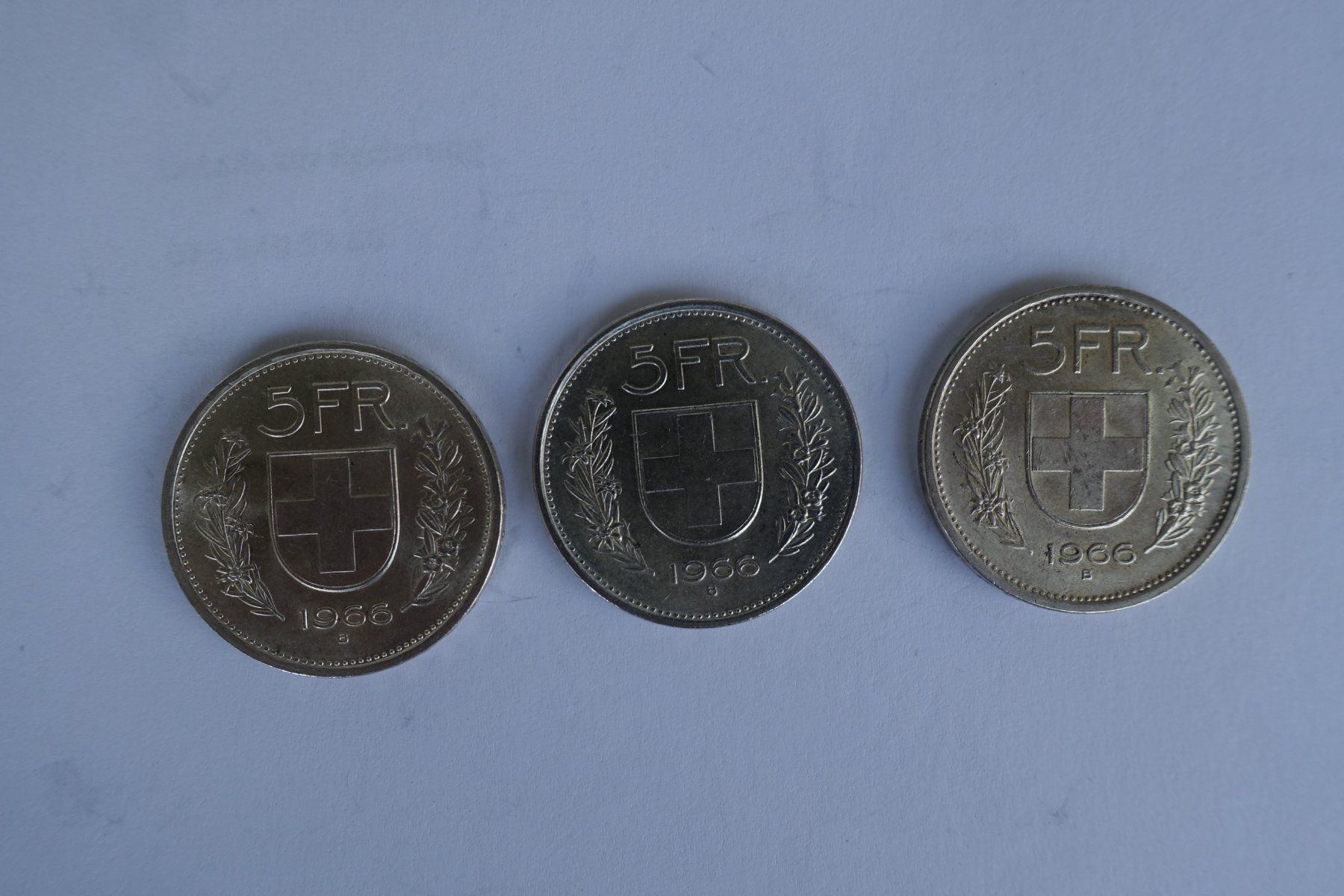 Alle Münzen: 3 Stück Schweizer 5 Franken Silber Jg.1966 – Gebraucht aus Rüti ZH von Flunder48