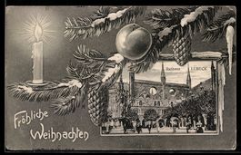 Grusskarten-AK Lübeck, Blick zum Rathau