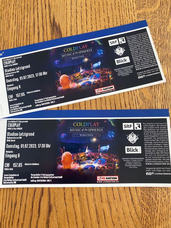 2 X COLDPLAY-Tickets (Stehplätze) 2. Juli 2023 | Acheter Sur