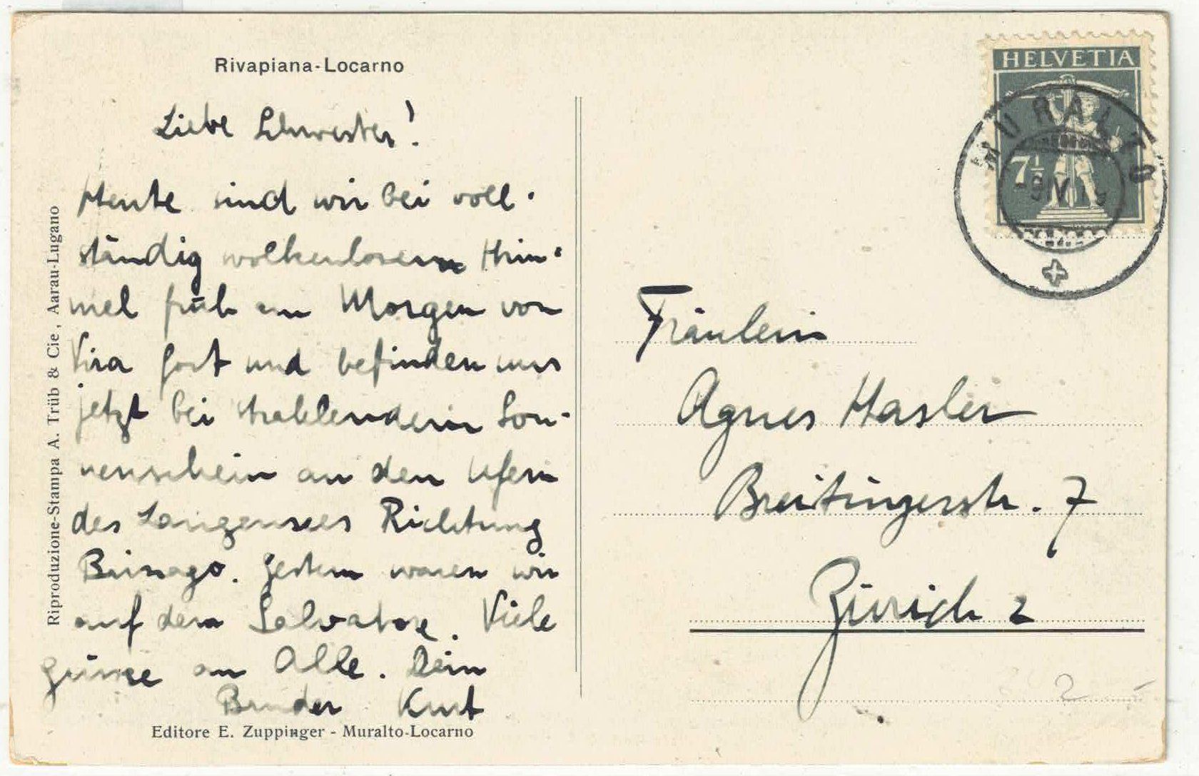 Cartes postales: Rivapiana presso Locarno - E. Zuppinger – D'occasion à Ettingen par Kartenplanet 1