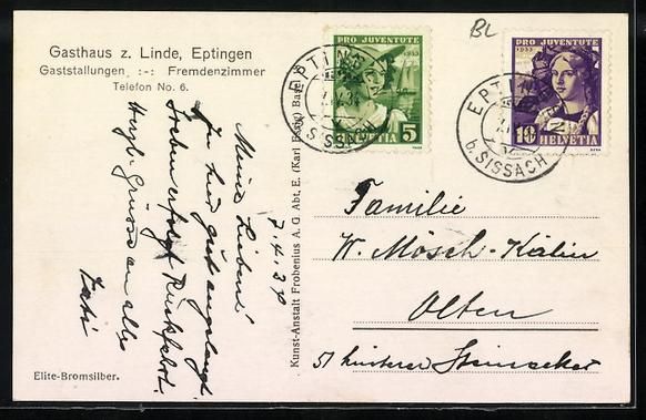 Cartoline postali: Eptingen, Gasthaus z. Linde, Ausschank v – Usato da Berlin venduto da bartko-reher 1