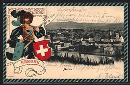 Präge-AK Aarau, Teilansicht, Krieger mi