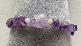 Amethyst Armband mit 2 Kunststoff Perlen neu ca 19,20 cm