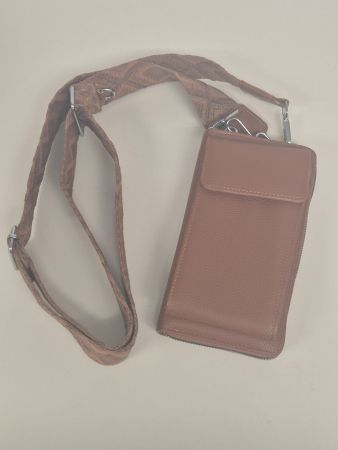 Handytasche Lederoptik braun mit Münzbeutel und Gurt