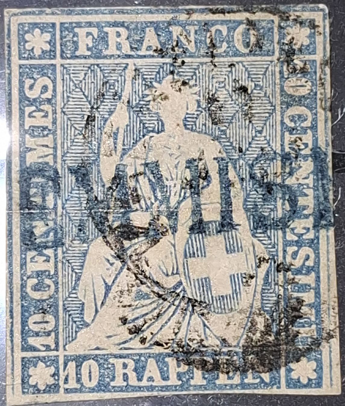 Tous les timbres: Strubel 23C mit blauem Stabstempel – D'occasion à Balgach par SIMEON27