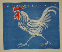 HANS FISCHER: SCHREITENDER HAHN, LITHOGRAPHIE SIGNIERT