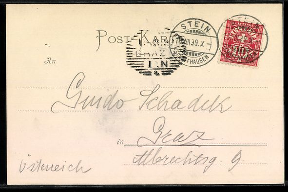 Ansichtskarten: AK Stein a. Rhein, Totalansicht, 1899 – Gebraucht aus Berlin von bartko-reher 1