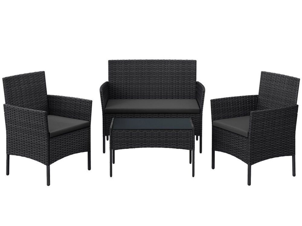 Set di tavolo e panche: Balkonmöbel Gartenmöbel Set Polyrattan Lounge Schwarz JONAS – Nuovo e nell'imballaggio originale da Lachen SZ venduto da MAMORU-MOEBEL