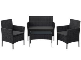 Balkonmöbel Gartenmöbel Set Polyrattan Lounge Schwarz JONAS