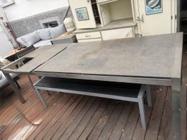 Gartentisch Edelstahl mit Steinplatte 
