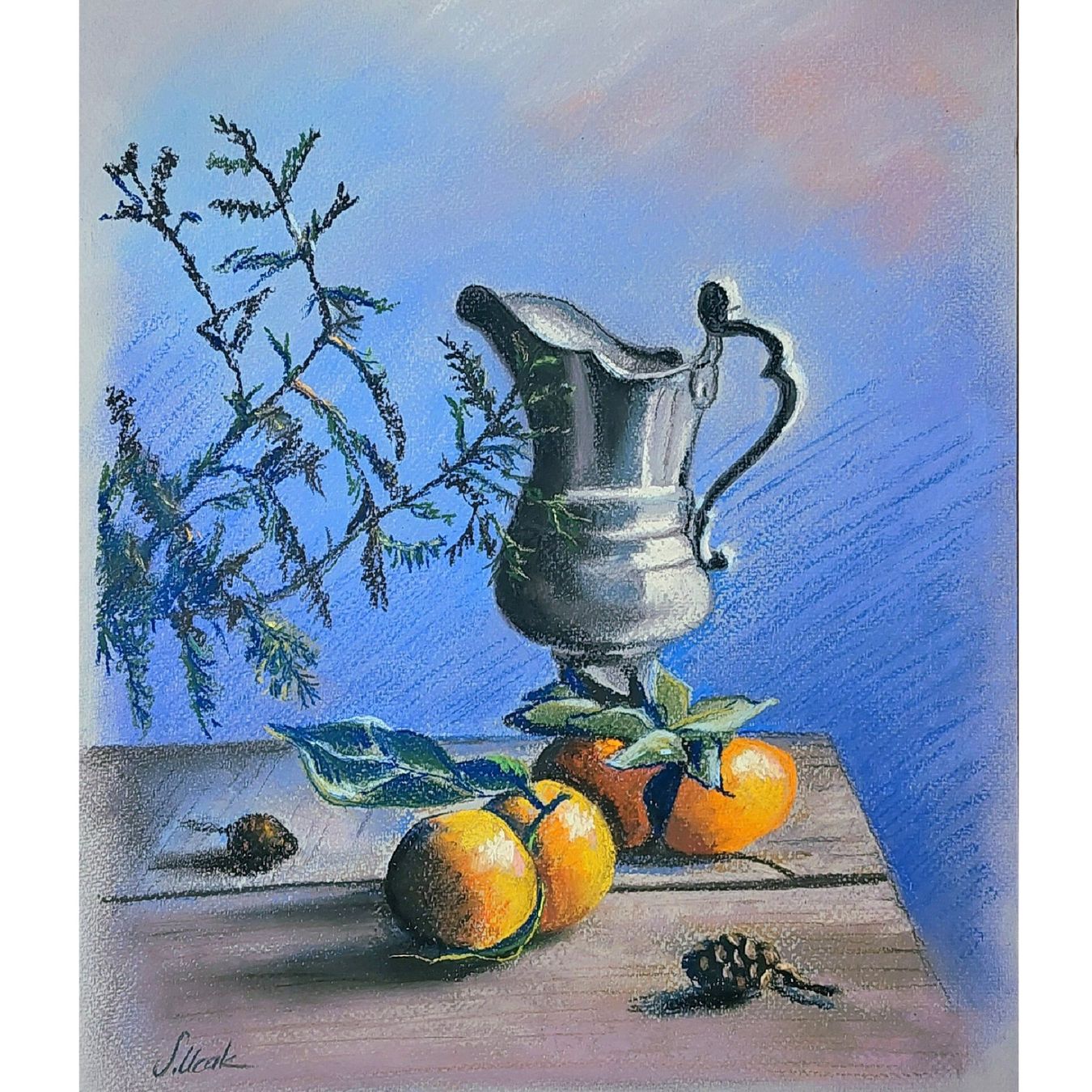 Gemälde: Orig.Pastellbild "Silber Karaffe mit Mandarinen" signiert. – Neu und originalverpackt aus Ostermundigen von LorisHome