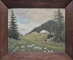 Tableau ancien signé Gacond (?) 1937 "métairie" Chasseral