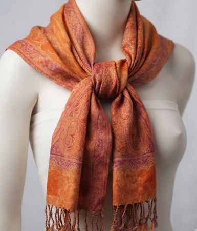 Écharpe 100% Laine Motif Cachemire Orange