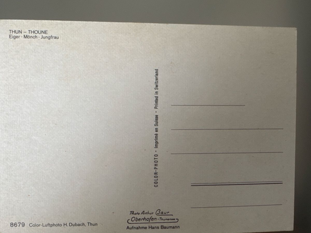 Cartoline postali: Ansichtskarte Thun Eiger Mönch Jungfrau Flugaufnahme  – Usato da Zürich venduto da Smarties13 1