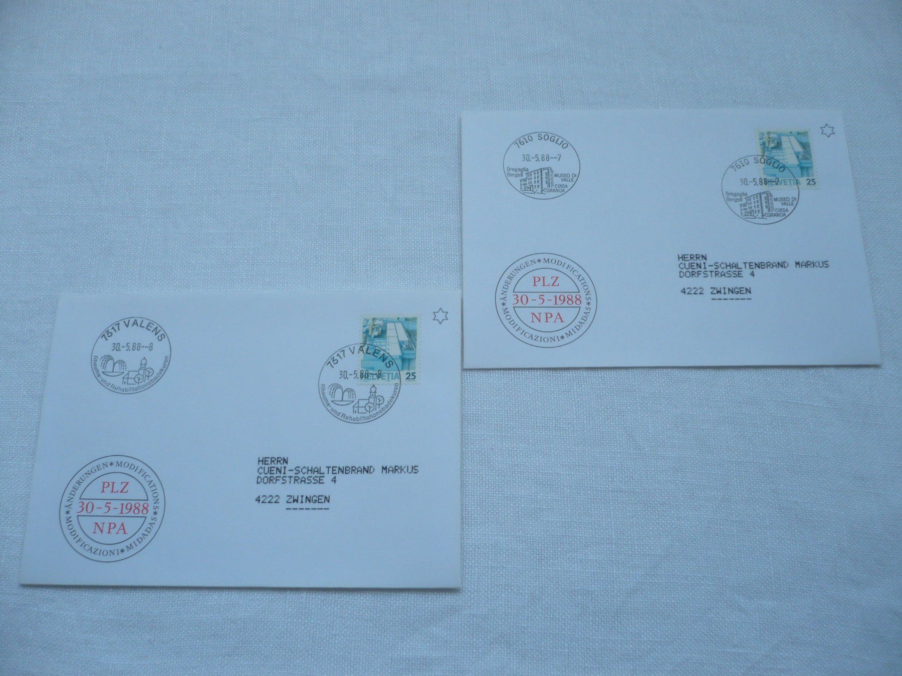 Alle Briefmarken: Werbedatumstempel - ET 7317 Valens / 7610 Soglio – Gebraucht aus Zürich von saltandpepper008
