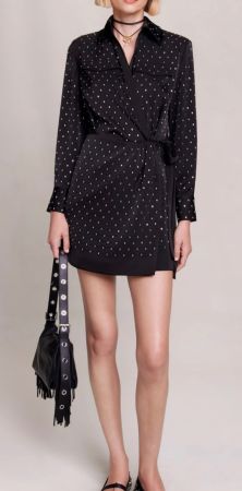 Maje Minikleid Strass Gr. 36 Kleid WIckelkleid schwarz