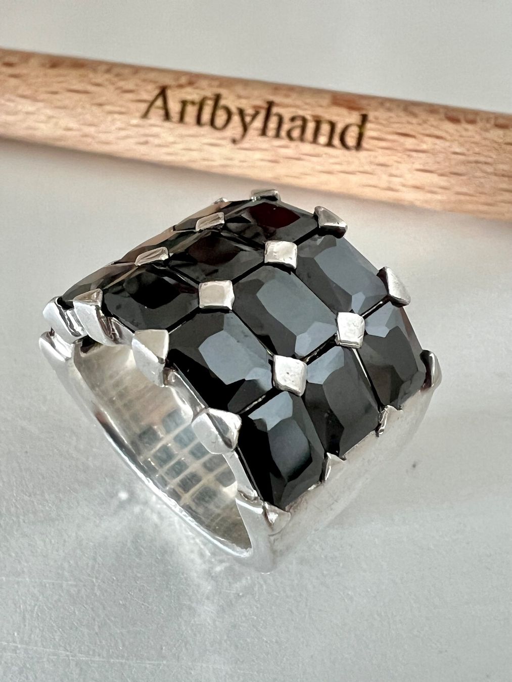 Anelli: Designer Statement Silberring 925+MP- Onyx facettiert - 22g – Usato da Ruswil venduto da artbyhand 5